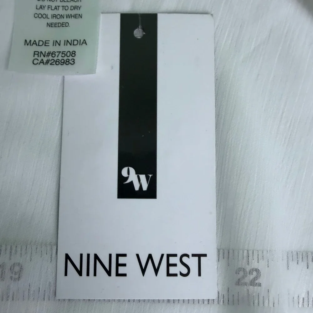 NWT Nine West Womens O/S Kimono Coverup White Pom Pom Trim‎